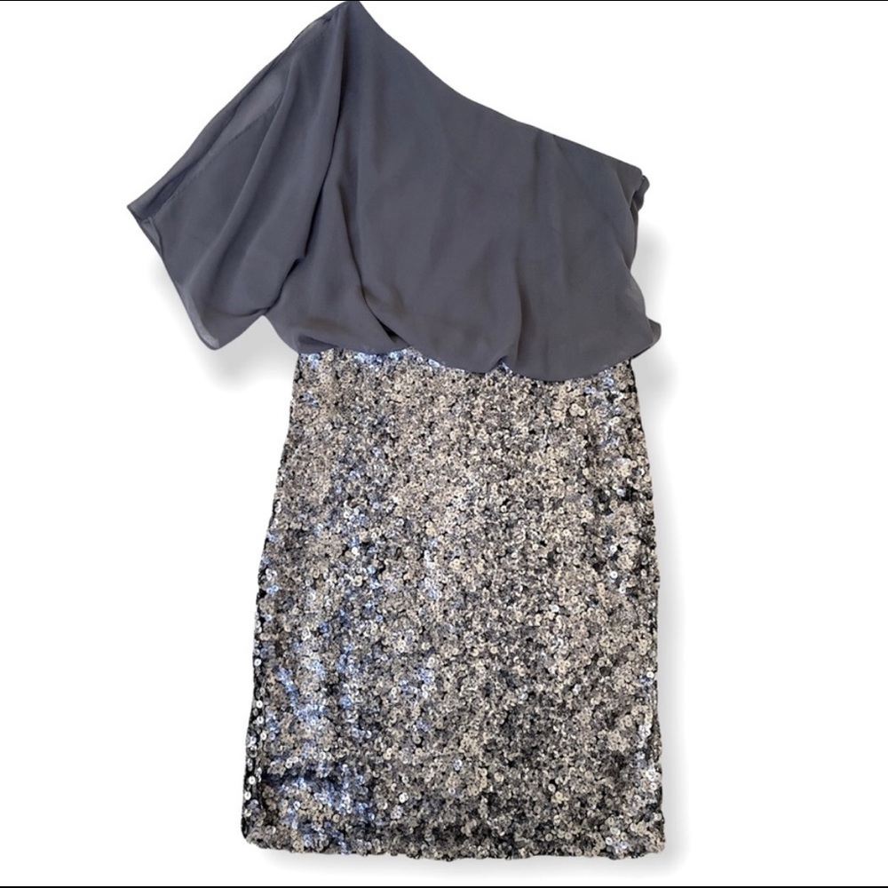 Women's Sequin One Shoulder Chiffon Dress